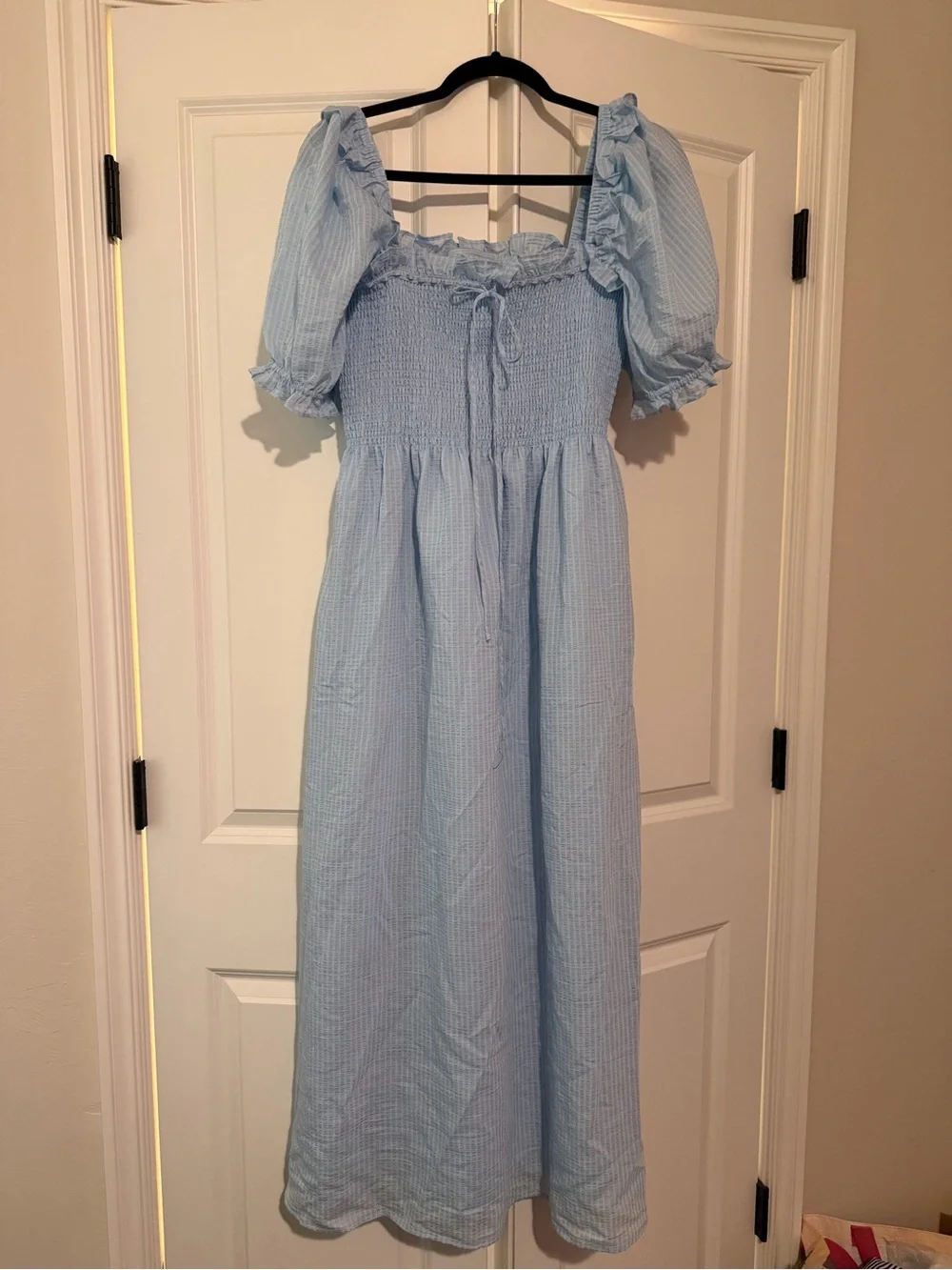Hill House Light Blue Smocked Midi Dress with Puff Sleeves - Picture 1 of 2